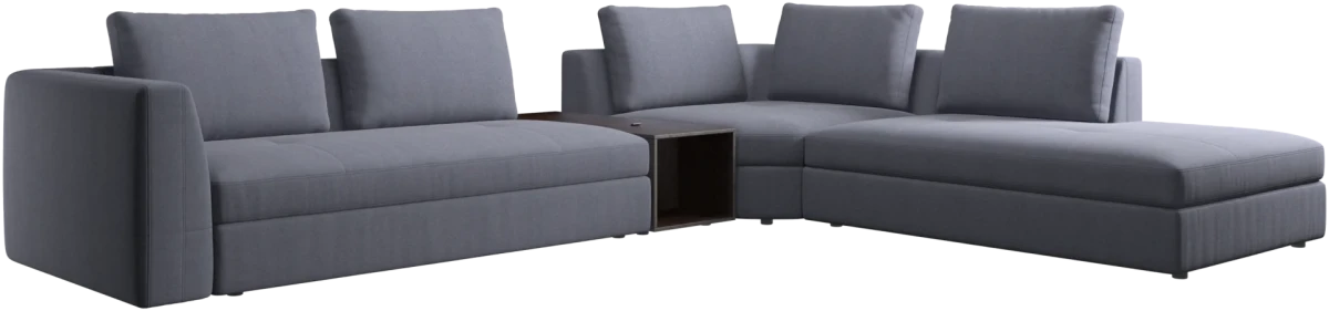Bergamo corner sofa with lounging unit and footstool w/storage